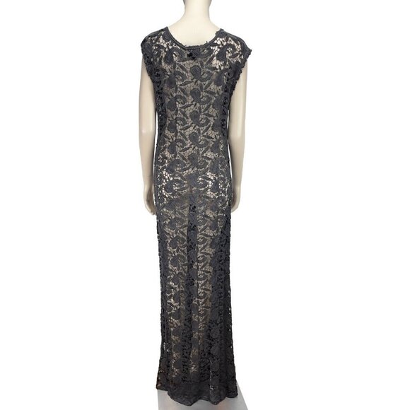 RUDSAK Sheer Back Lace Boho Beach Luxury Maxi Cover up Dress Charcoal sz XS - S - Picture 5 of 14